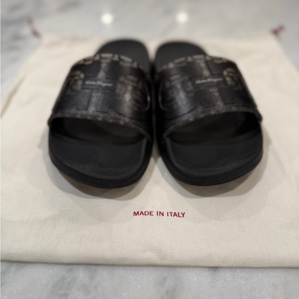 Salvatore Ferragamo Black Patterned Slide Sandals - Picture 7 of 7